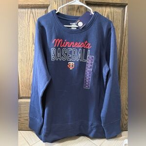Genuine Merchandise Navy Minnesota Baseball Crew Sweatshirt with Red White Logo